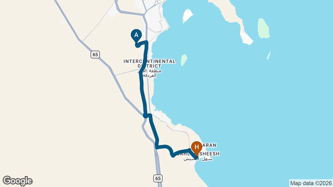 Driving route from Hurghada Airport to Old Palace Resort